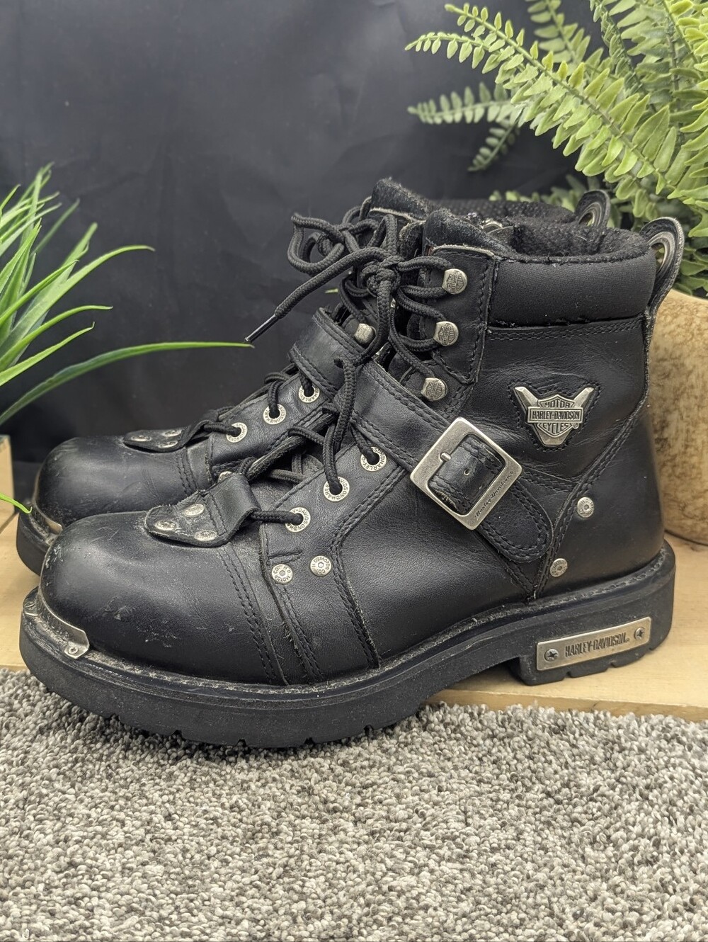 Harley-Davidson Brake Buckle Black Leather Riding Mens Size 10.5 Boots